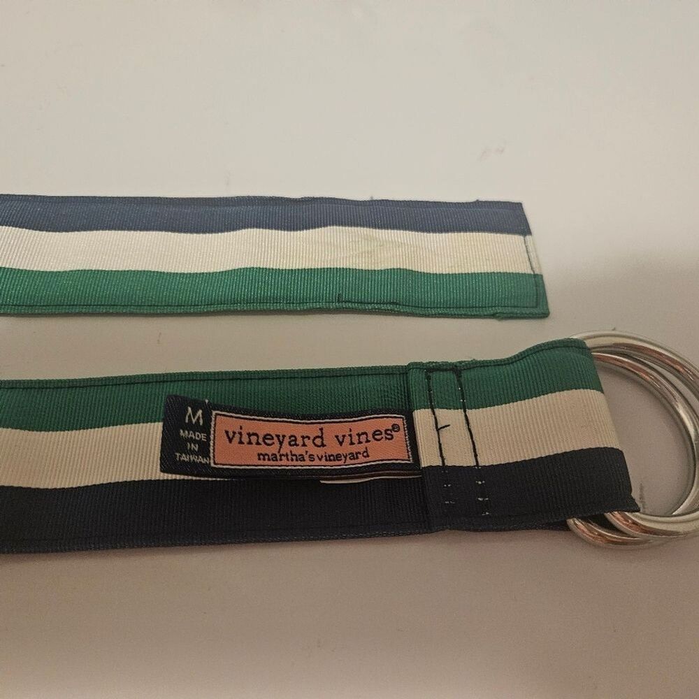 VINEYARD VINES Martha's Vineyard D-Ring Navy White Green Stripe | SZ M - Picture 5 of 8